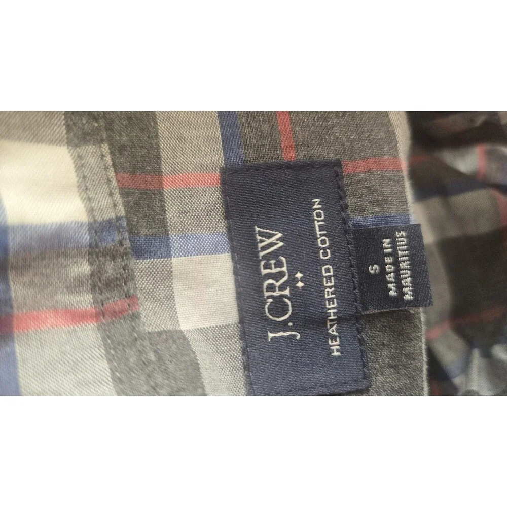 J.Crew Heathered Cotton Men’s Small Plaid Button-Down Shirt Gray Blue Red